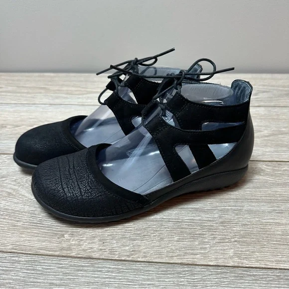 NAOT Kata Gladiator Tie Black Crackle Leather Closed Toe Comfort Sandals 39 US 8 - Picture 4 of 10